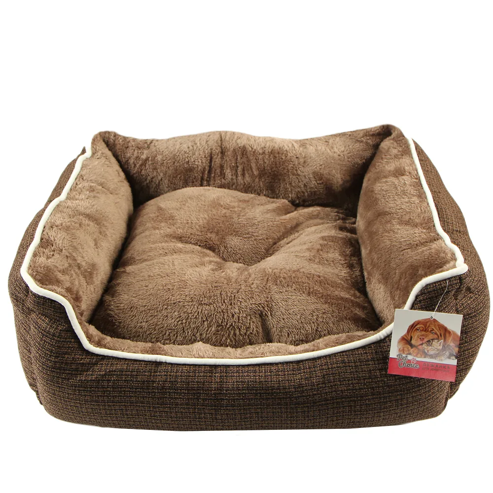 Лежак с бортом 84 × 66 × 19 см, меховой, съемная подушка, коричневый — PetChoice 9236-2009A