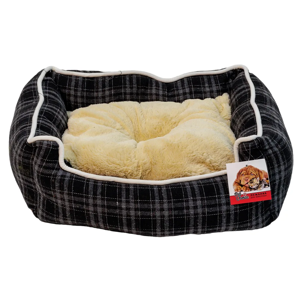Лежак с бортом 62 × 50 × 17 см, съемная меховая подушка, мелкая клетка — PetChoice 9315-2003C