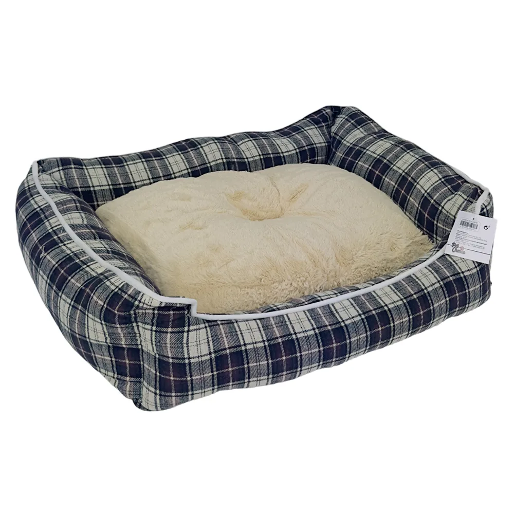 Лежак с бортом 62 × 50 × 17 см, съемная меховая подушка, крупная клетка — PetChoice 9315-2004C