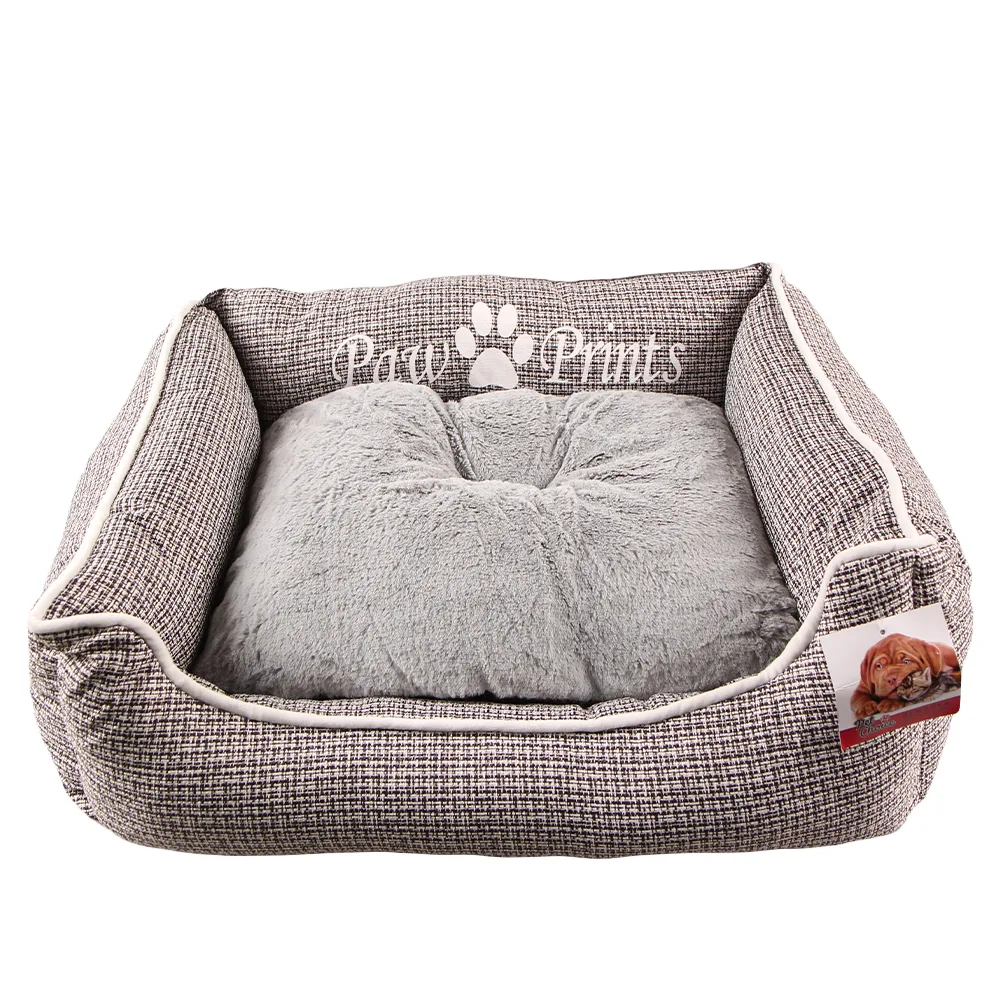 Лежак с бортом 73 × 59 × 18 см, съемная меховая подушка, серый — PetChoice 9336-2005B