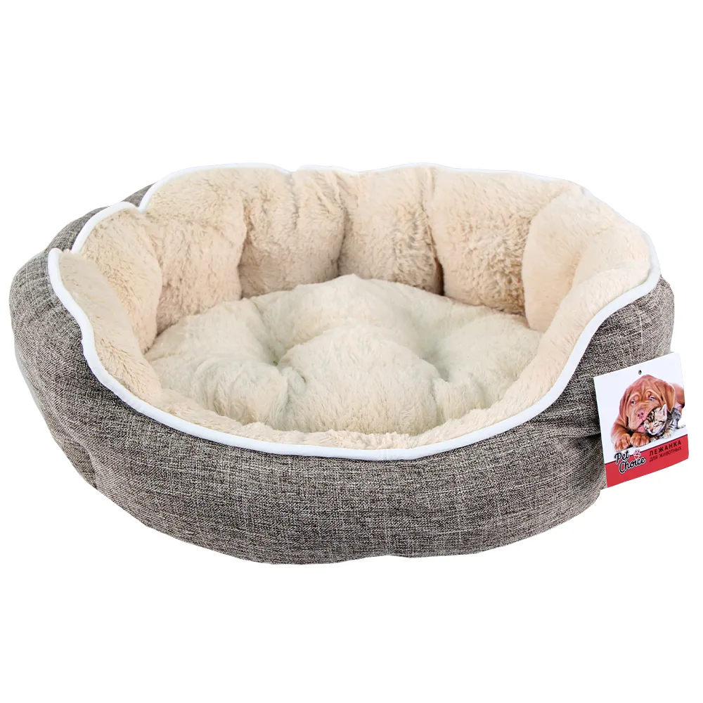 Лежак с бортом 75 × 65 × 24 см, меховой, съемная подушка, бежевый — PetChoice 9360-2004A