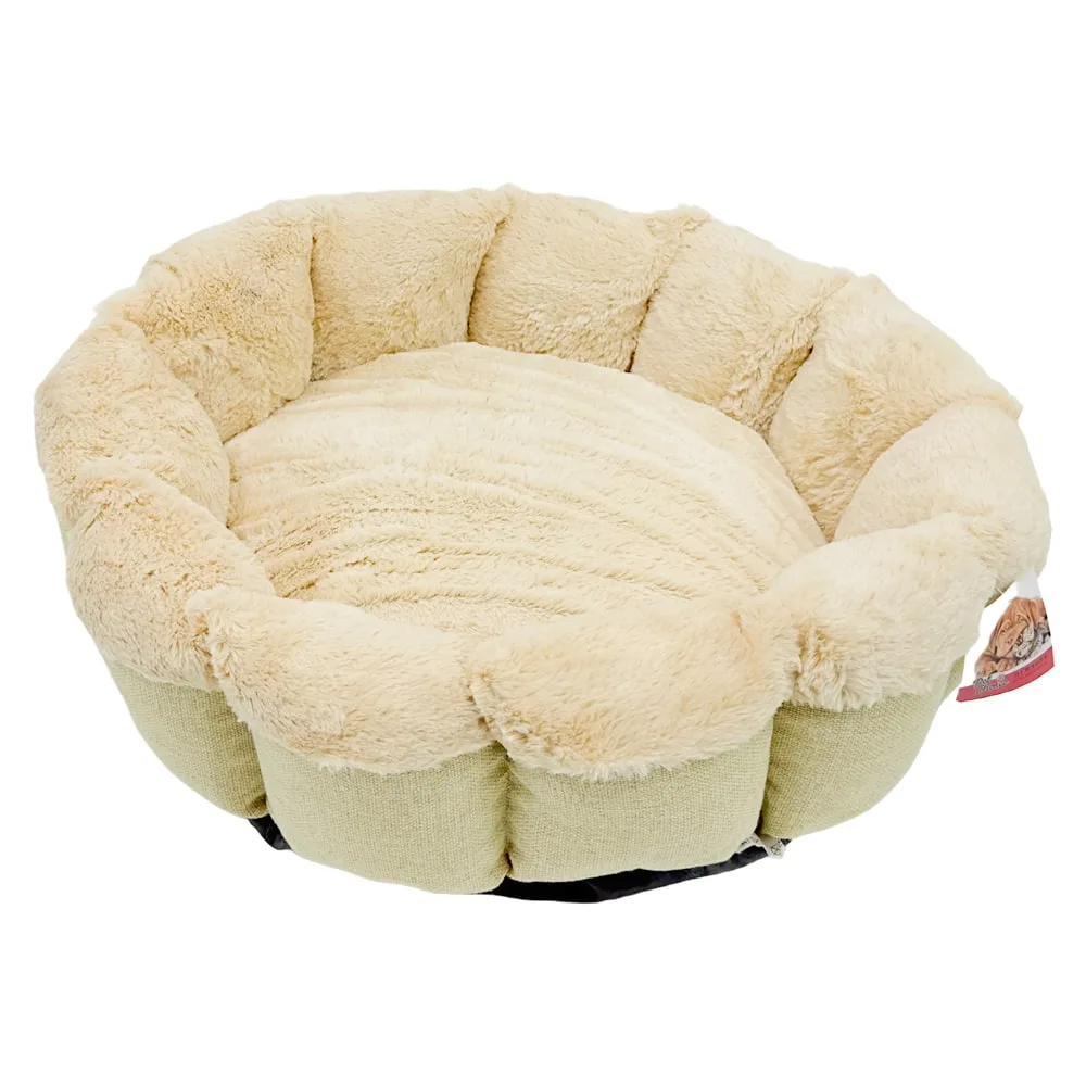 Лежак для собак и кошек, круглый с бортом 55 × 55 × 16 см, меховой, кремовый — PetChoice 9371-2001C