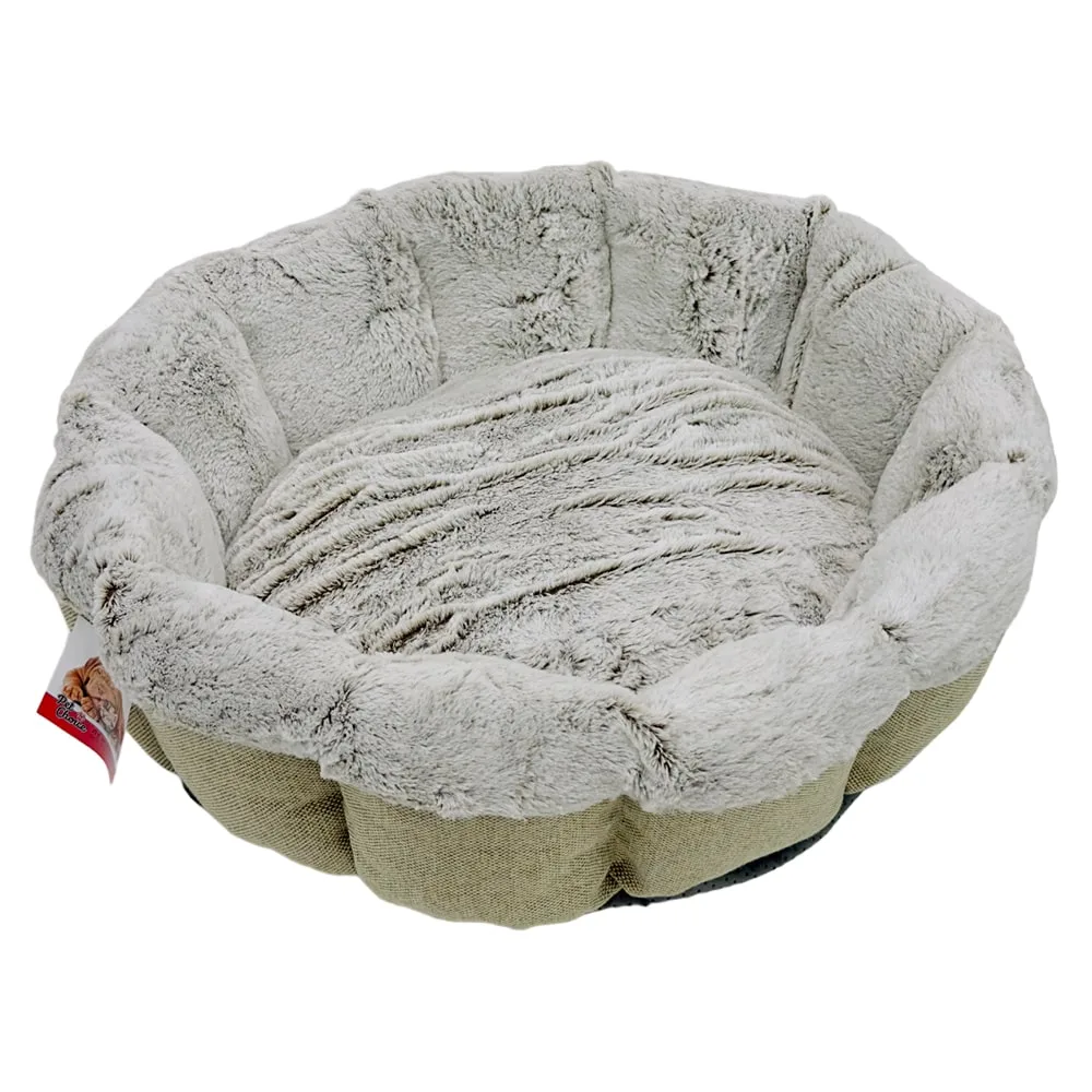 Лежак для собак и кошек, круглый с бортом 60 × 60 × 17 см, меховой, серый — PetChoice 9371-2003B