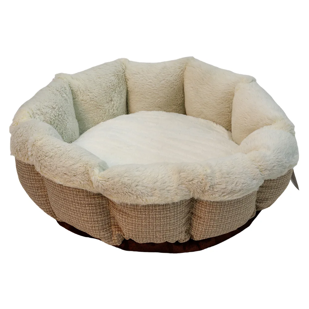 Лежак для собак и кошек, круглый с бортом 50 × 50 × 15 см, меховой, белый — PetChoice 9372-2001D