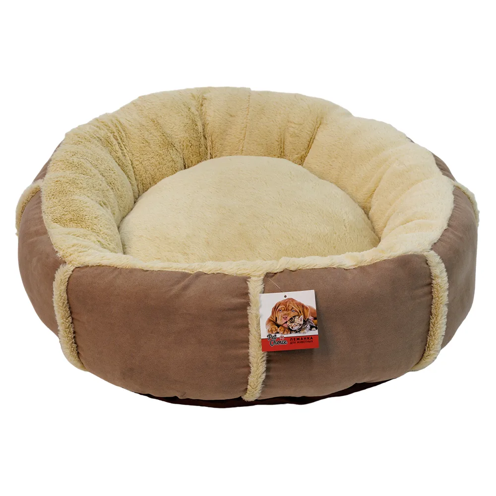 Лежак подушка для собак и кошек, круглый 76 × 76 × 15 см, меховой, бежевый — PetChoice 9414-2002B