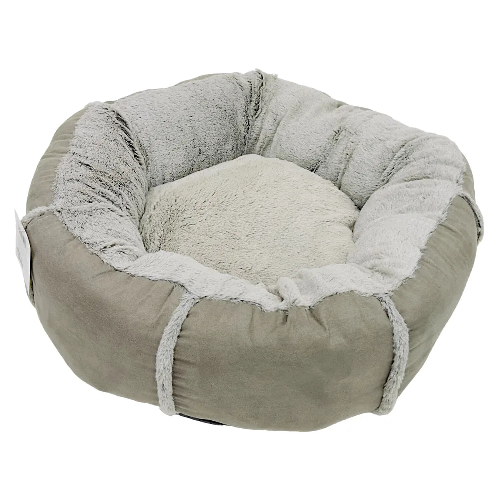 Лежак подушка для собак и кошек, круглый 66 × 66 × 15 см, меховой, серый — PetChoice 9414-2009C