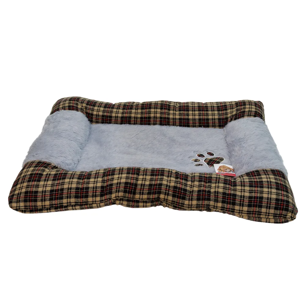 Лежанка матрас для собак 85 × 65 × 9 см, серый, клетка коричневая с красным — PetChoice E7011-1613C