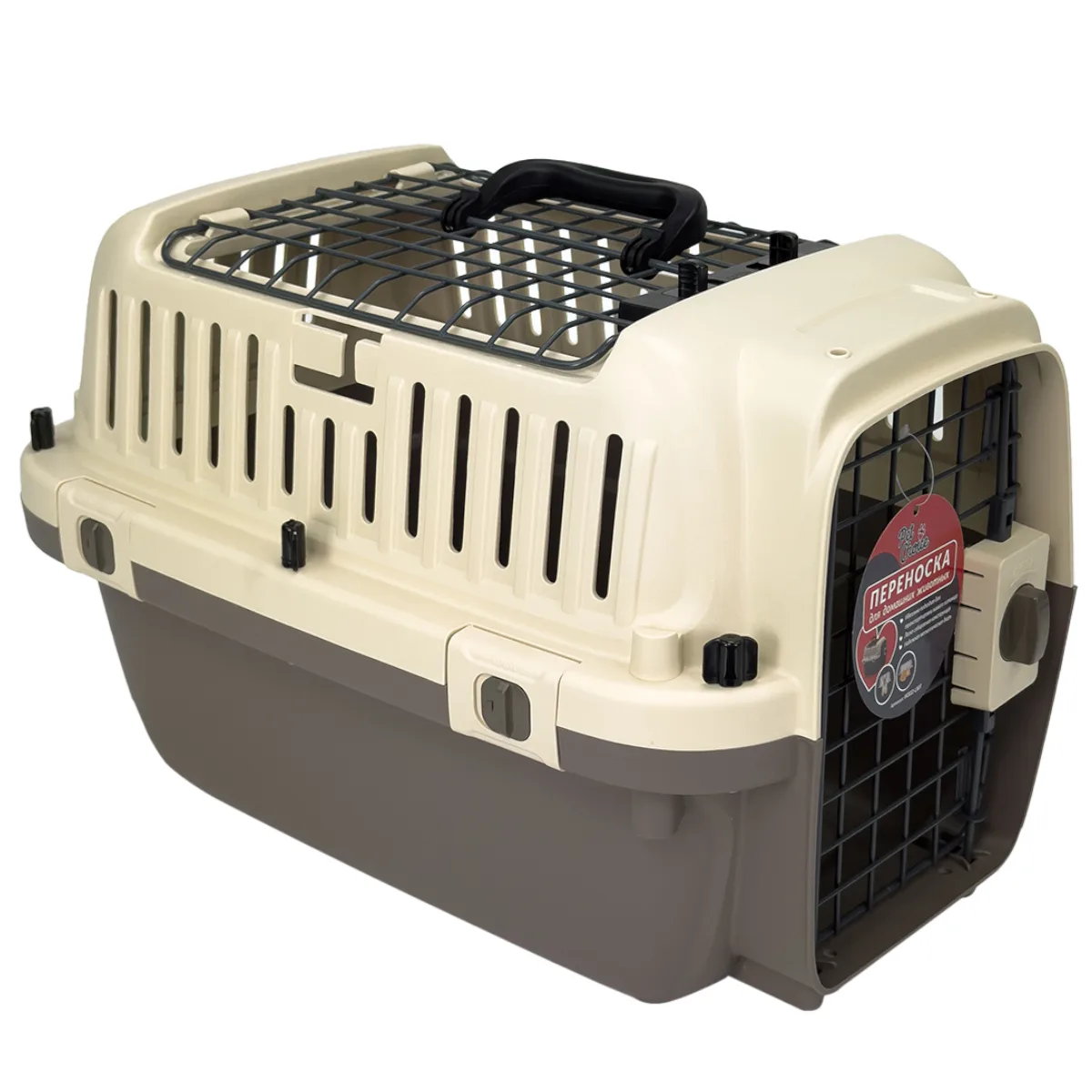Переноска Superior Range 51 × 33 × 33 см для кошек и собак с креплением к ремню безопасности автомобиля и металлической верхней решеткой — PetChoice HC022-L50T