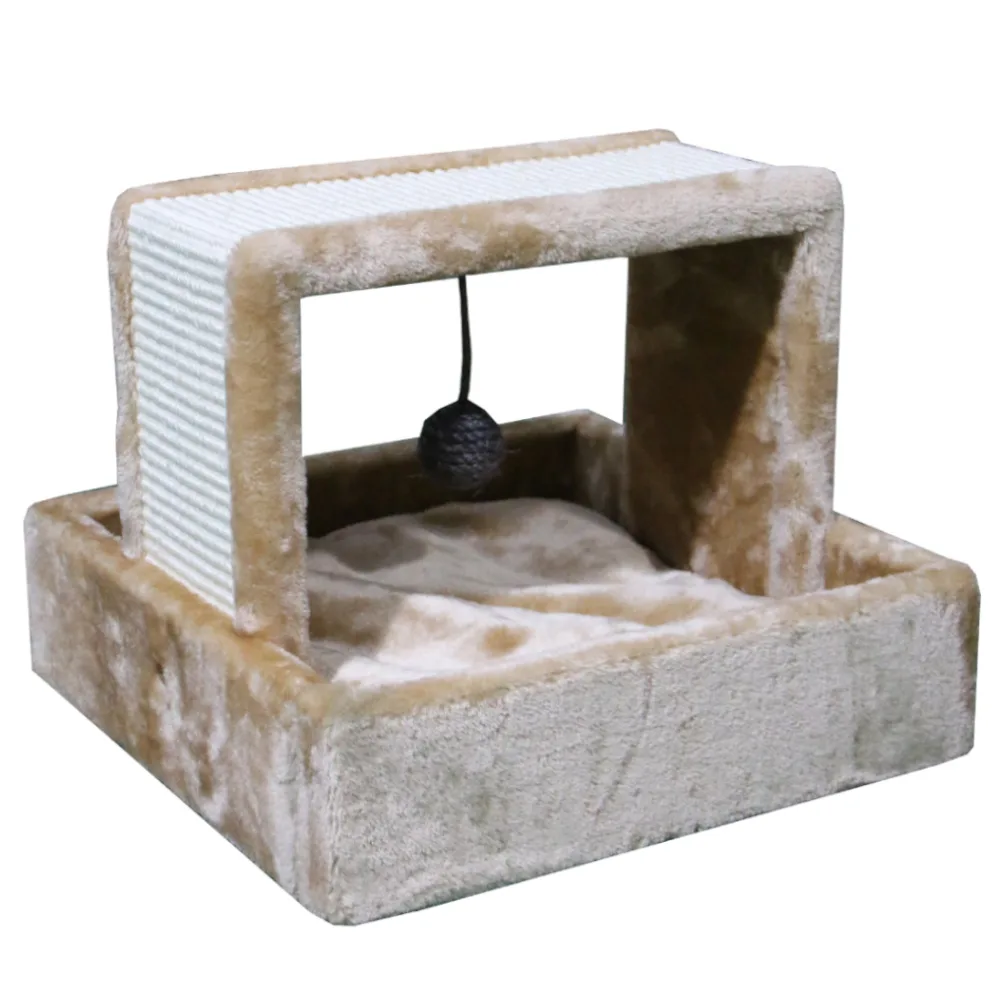 Когтеточка-лежак 40 × 40 × 23 см с игрушкой, бежевый — PetChoice PS686